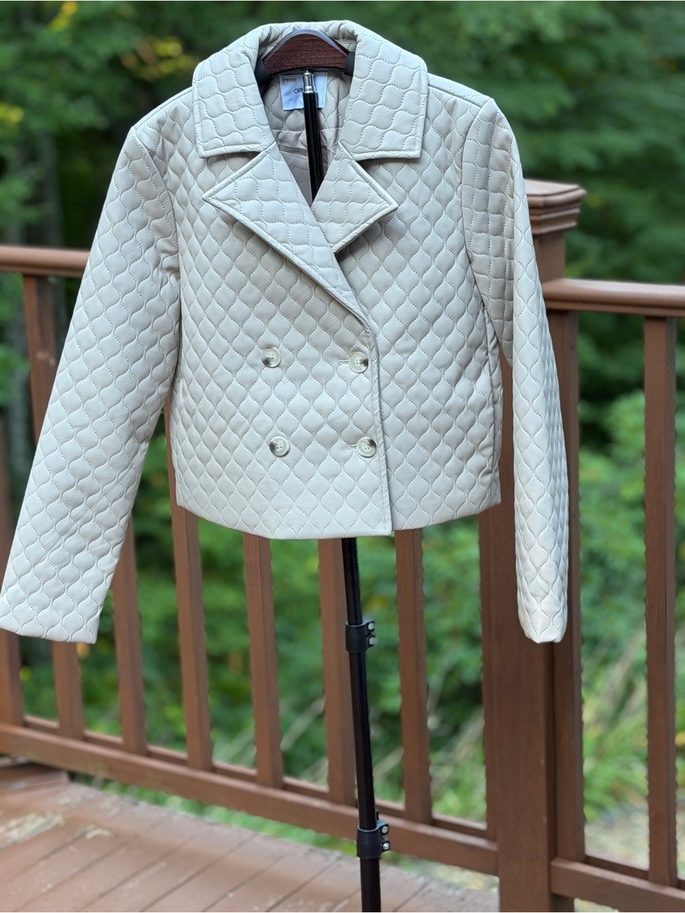 Greylin Quilted Faux Leather Jacket Women’s Xs Beige Double Breasted Jacket